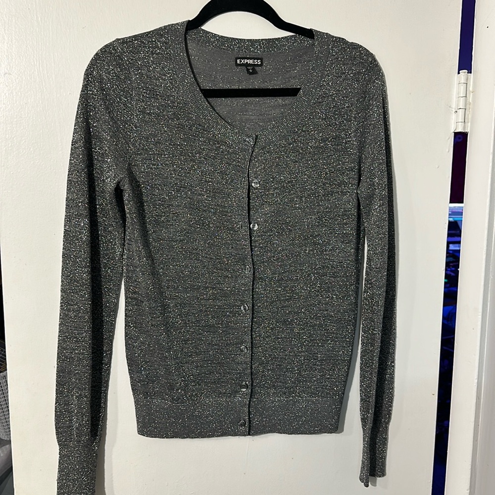 Woman’s Express Button Down Thin Silver Sparkling… - image 1